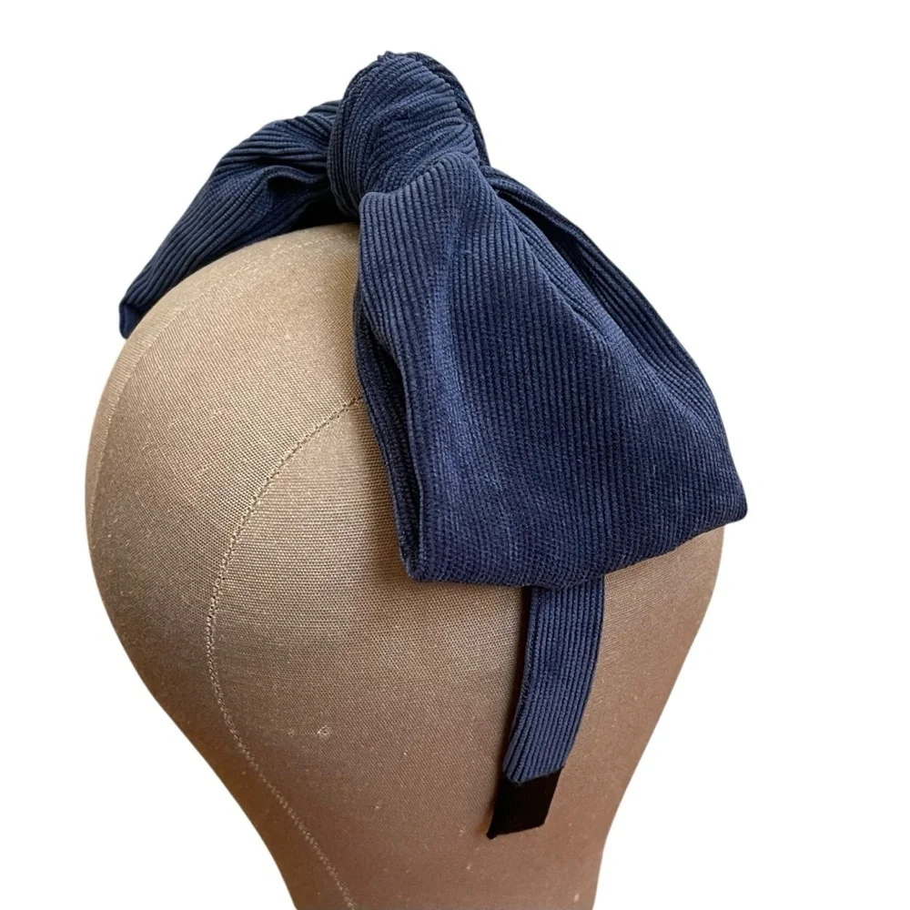 4/$25 Kidichic Navy Blue Corduroy Bow Headband